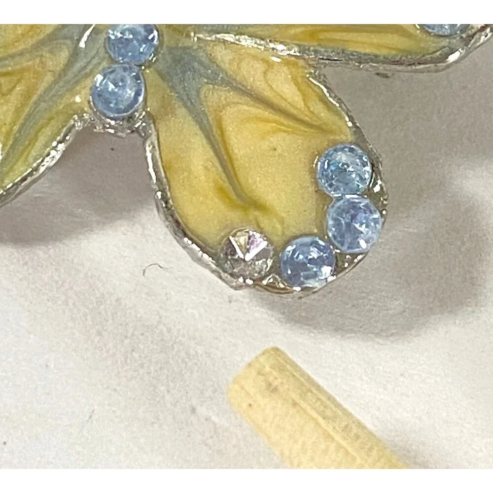 Butterfly Brooch Vintage 1980s Baby Blue Gems Cream Silver Tone Flaws